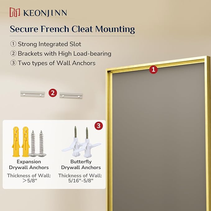 Keonjinn 48" x 24" Gold Bathroom Vanity Mirror, Brushed Gold Wall Mirrors Full - Image 8