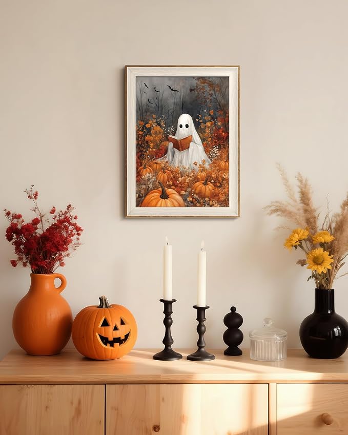 VIYYIEA Framed Wall Art for Living Room, Reading Ghost Canvas Prints, Autumn - Image 7