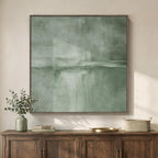 Large Framed Green Abstract Wall Art, Modern Minimalist Sage Green Canvas by Cuspin