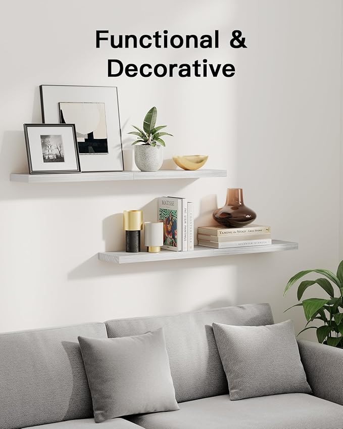 AMADA HOMEFURNISHING Floating Shelves, Paulownia Wood Wall Shelves - Image 3