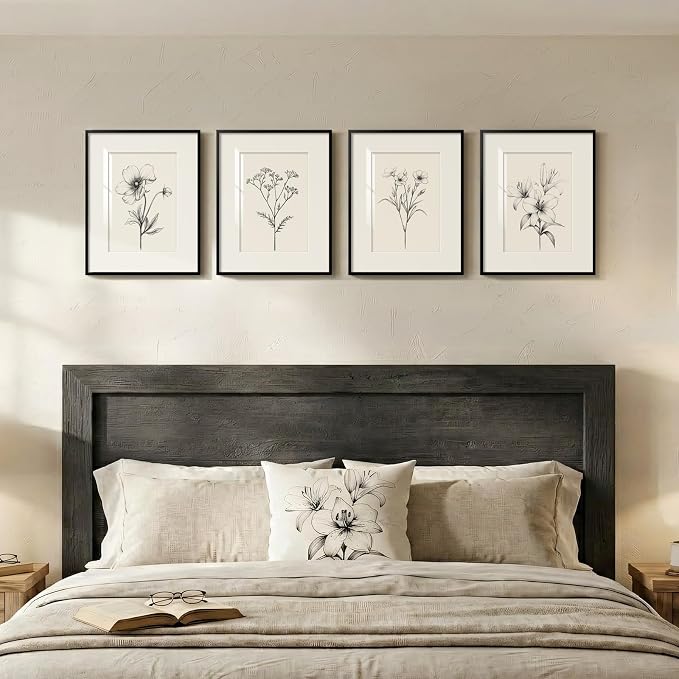 Framed Black and White Botanical Wall Art, Farmhouse Rustic Flower Artwork - Image 3