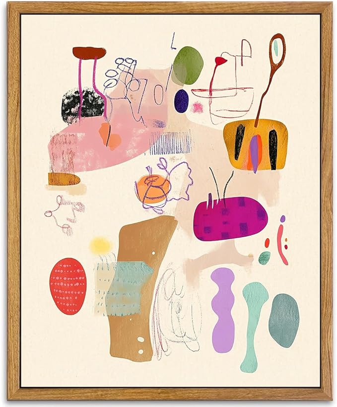 Abstract framed wall art, cute wall decor, modern colorful minimalist canvas by AtterrirArt