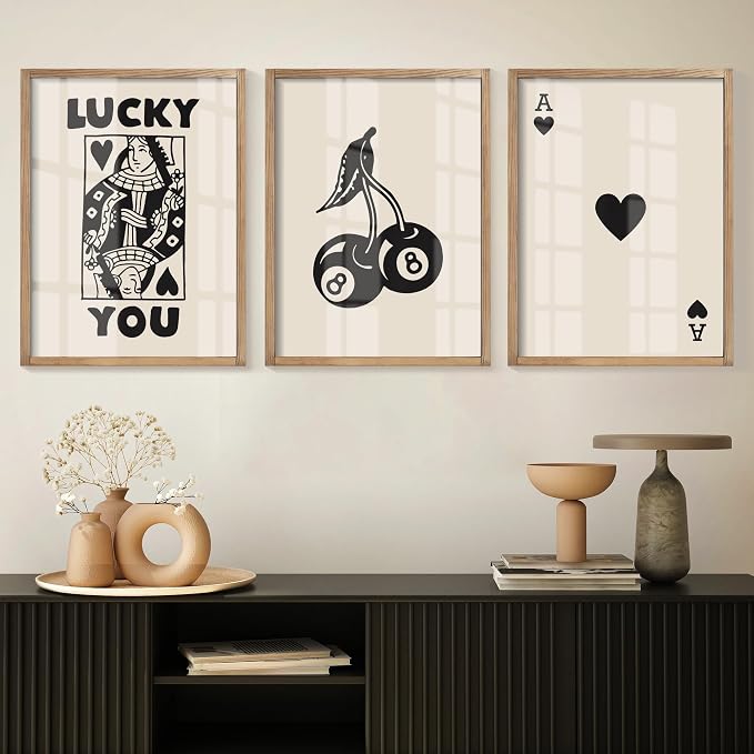 Heiple Framed Set of 3 Poker Wall Art Lucky You Poster, Trendy Retro Print Wall - Image 2