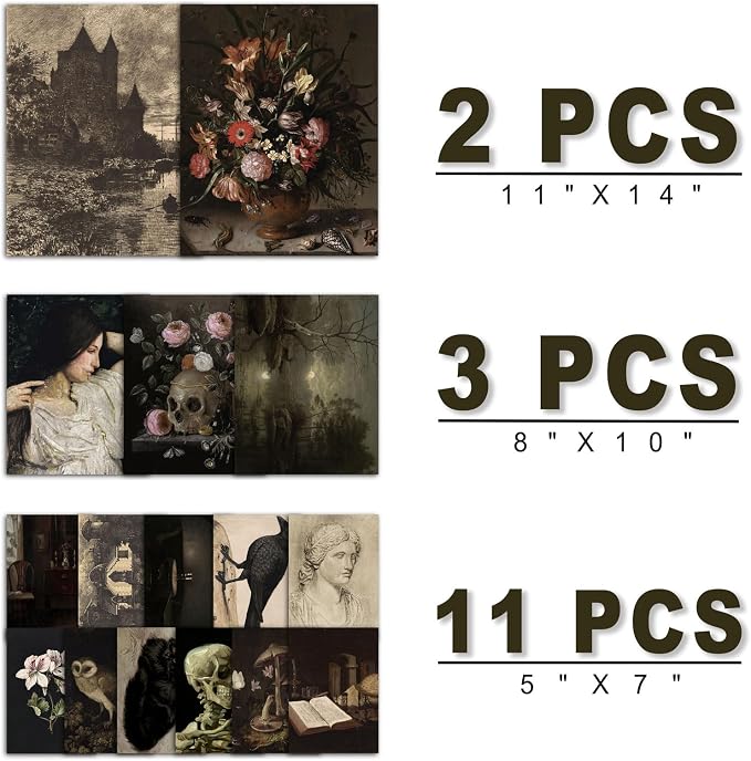 ANERZA 16 PCS Dark Academia Room Decor, Gothic Home Decor, Moody Wall Art Prints - Image 2