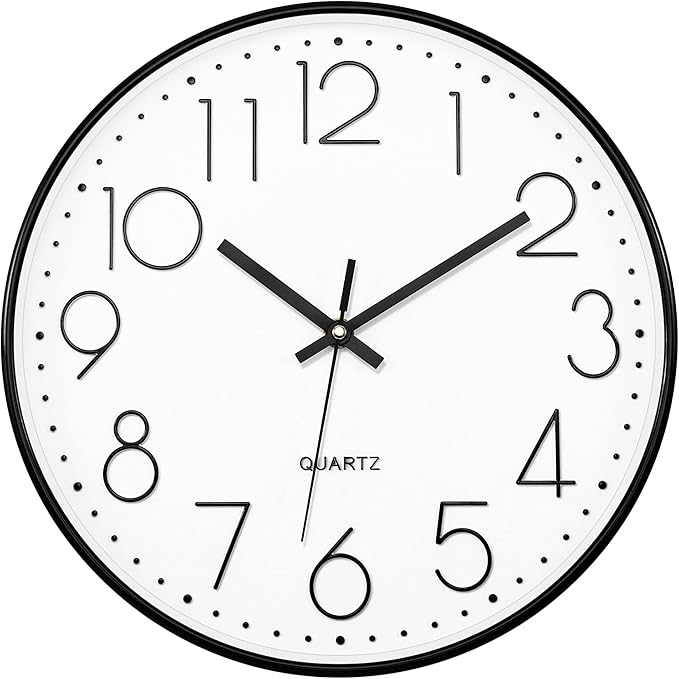 Foxtop Black Wall Clock 12 Inch Silent Non Ticking Quartz Battery Operated by Foxtop