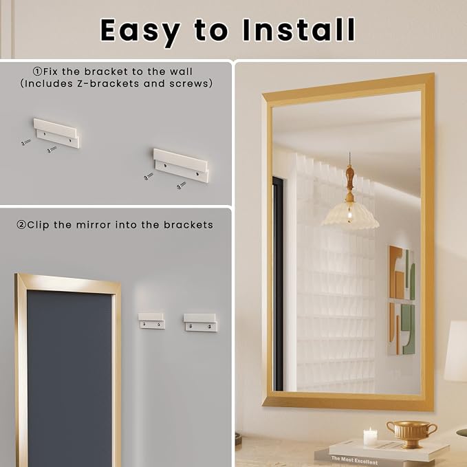 Amorho Bathroom Mirror, 60x36 Inch Golden Thick Metal Framed Wall Mirrors - Image 7