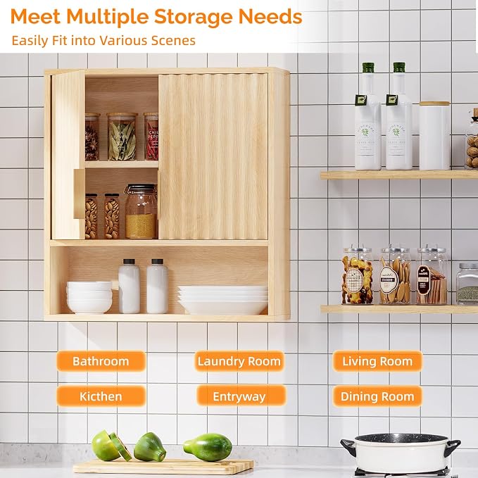 VINGLI Fluted Modern Medicine Cabinet, Bathroom Wall Cabinet Over Toilet Storage - Image 4