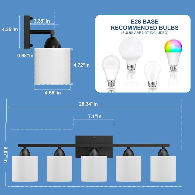 Black Bathroom Lighting Fixtures Over Mirror, 5-Light Anti-Rust Vanity Light - Image 5