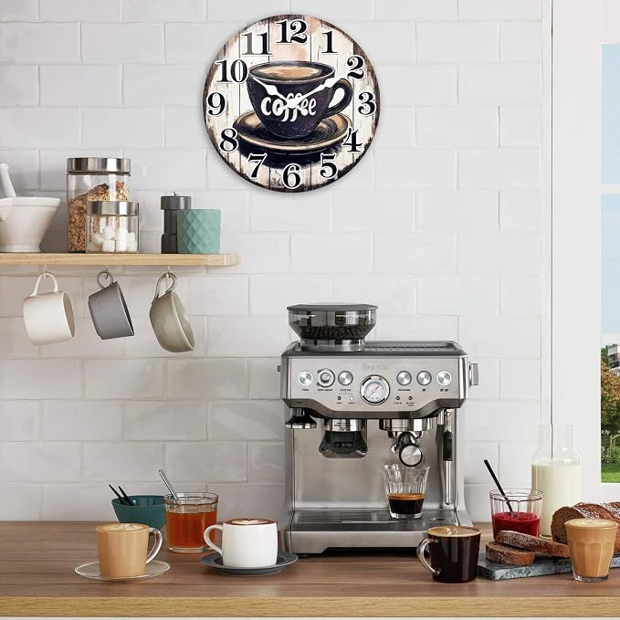 Vintage Coffee Sign Kitchen Wall Clock, Rustic Coffee Wall Clock Decor Battery - Image 3