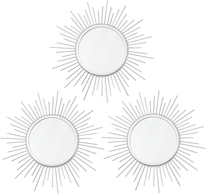 3 Pack Metal Mirrors for Wall Sunburst Wall Mirrors Home Décor Decorative by Uaussi