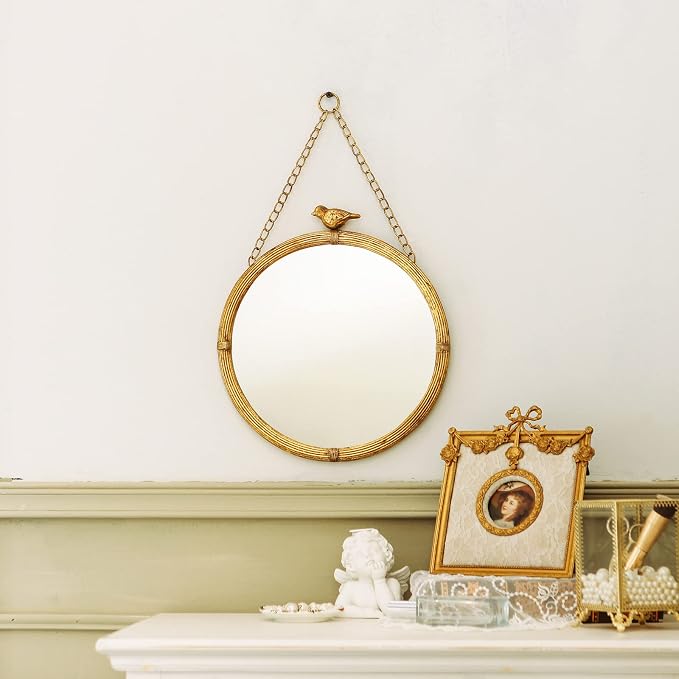 NIKKY HOME 11 Inch Decorative Small Hanging Mirrors Vintage Round Metal Framed - Image 2