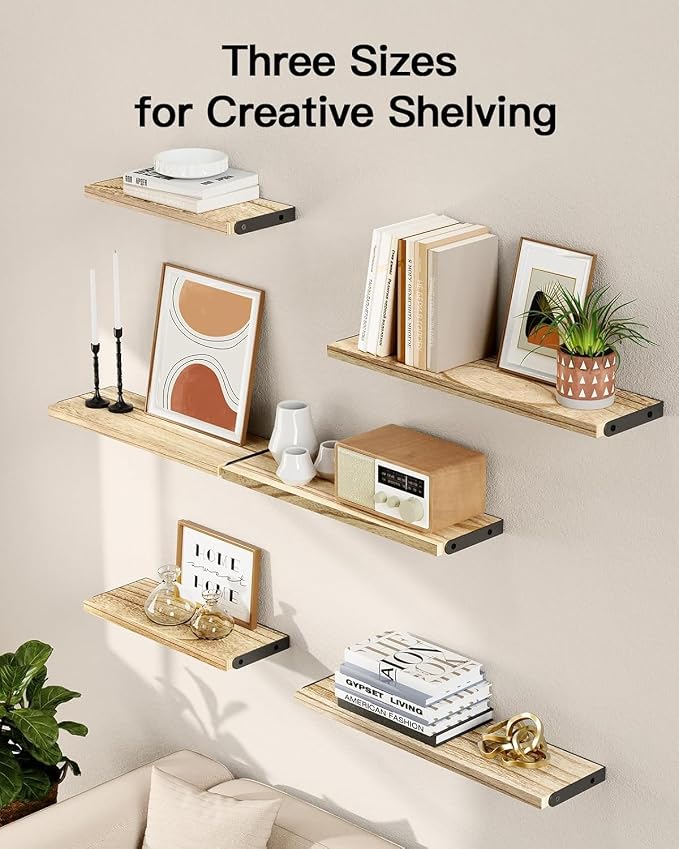 AMADA HOMEFURNISHING Wall Shelves Set of 6, Rustic Farmhouse Style, Wood - Image 7