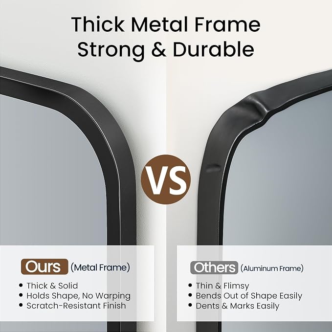 30x48 Inch Oversized Matte Black Bathroom Vanity Mirrors | Flush Mount Deep Set - Image 3