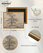 InSimSea Framed Canvas Wall Art, Neutral Sketch Tree Painting, Rustic Nature - Image 5