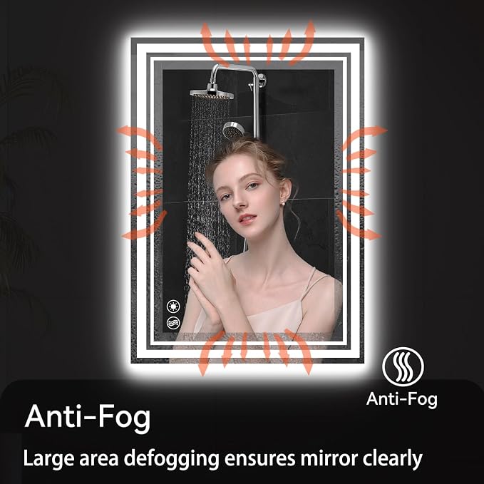 24“ x 36” LED Mirror for Bathroom Front and Backlit Anti-Fog Dimmable 3 Colors - Image 3