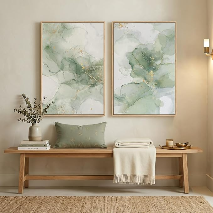 Framed Sage Green Abstract Wall Art - Image 4