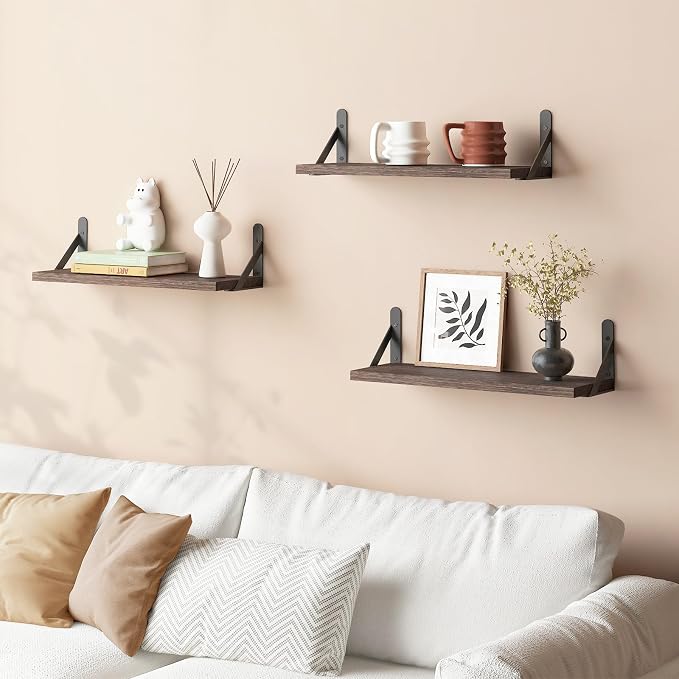 YGEOMER Brown Floating Shelves for Wall, 16.5 Inch Farmhouse Wall Shelves for - Image 5