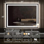 LED Mirror for Bathroom, 48x36 Inch Gradient Front and Backlit Bathroom Mirror - Image 2