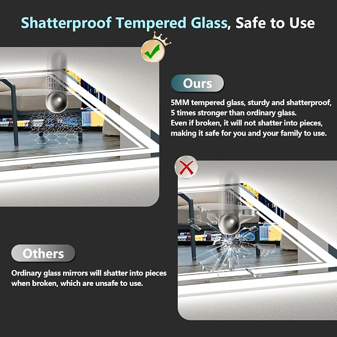 28x36 LED Bathroom Mirror with Lights, Backlit and Front Lit Anti-Fog Lighted - Image 7
