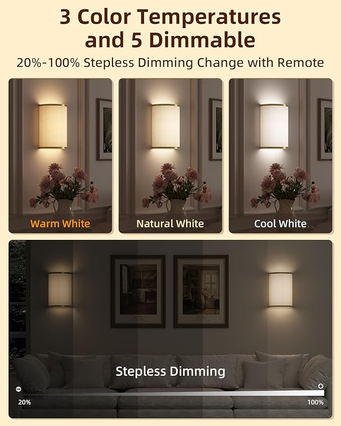 EZVALO Battery Operated Wall Sconce, Wireless Wall Sconces Set of Two - Image 2