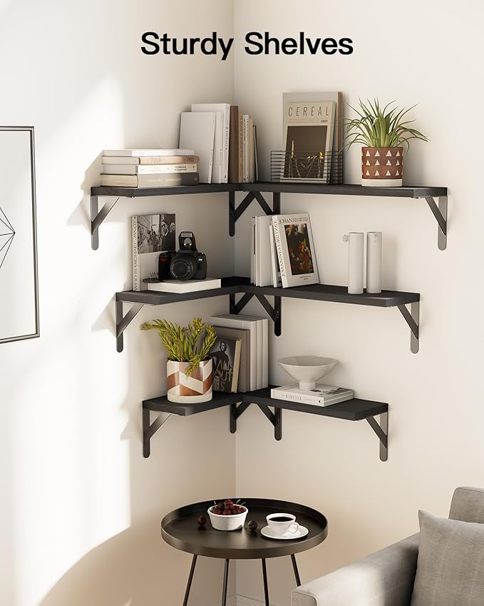 AMADA HOMEFURNISHING Wall Shelves Set of 6, Wood Floating Shelves - Image 2