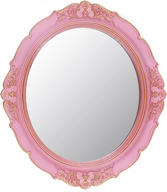 YCHMIR Vintage Decorative Wall Mirror 14.8 x 13.1 Inch Oval Mirror（Pink） by YCHMIR