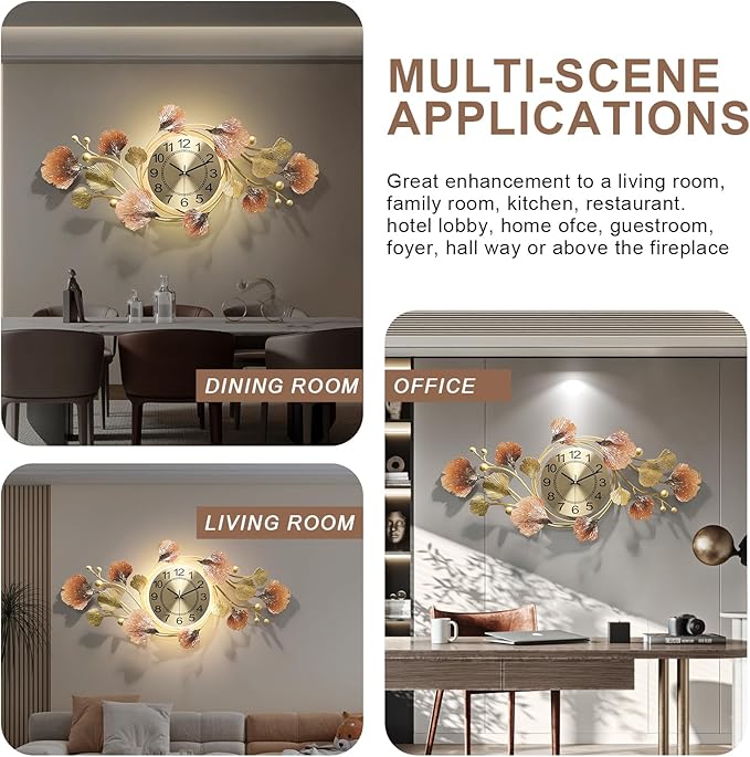 Modern 35''x20'' Metal Wall Clock Featuring a Silent Movement and Creative - Image 4
