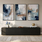 Large Framed Blue and Neutral Abstract Wall Art by Cuspin