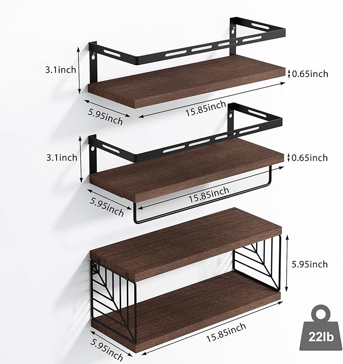 Fixwal Wall Mounted Bathroom Shelves Over Toilet, Rustic Wood Floating Shelves - Image 3