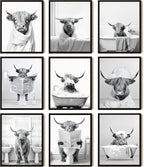 SEHSUVC Funny Bathroom Cow Posters Wall Art Set of 9, Vintage Black and White by Unknown