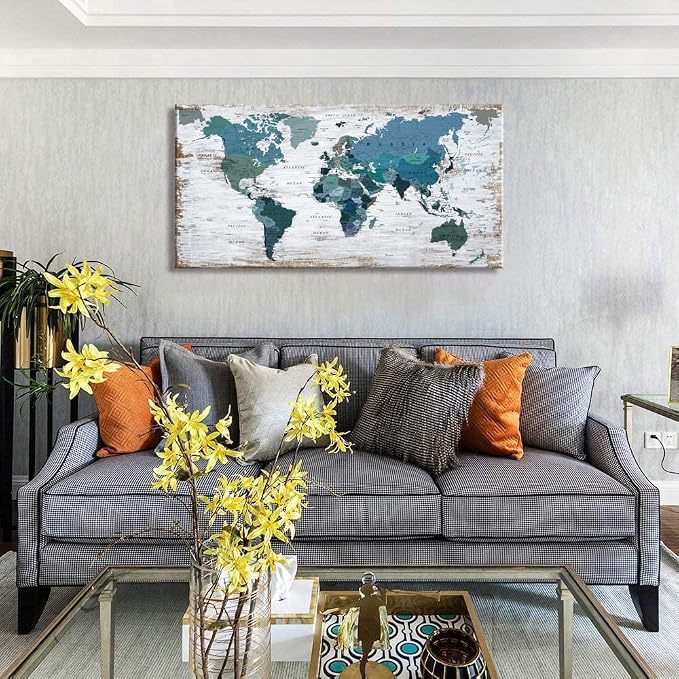 Teal Decor World Map Canvas Art Pictures - Image 9