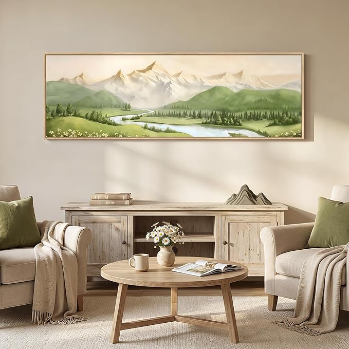 Large Framed Green Landscape Wall Art - Image 4