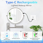 ALHAKIN 9" Wall Mounted Lighted Makeup Mirror, Rechargeable 1X/15X Magnifying - Image 5