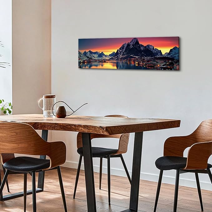 AREBOLO Sunset Mountain Canvas Wall Art Lake Landscape Pictures Nature Wall - Image 3