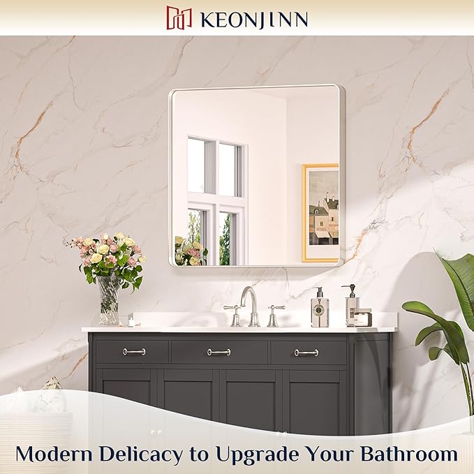 Keonjinn 30 x 30 Inch Brushed Nickel Bathroom Mirrors - Image 2