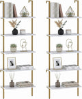 aboxoo Ladder Shelf 2PCS White Marble Bookshelf 5-Tier Wall-Mounted Wood Rack by aboxoo