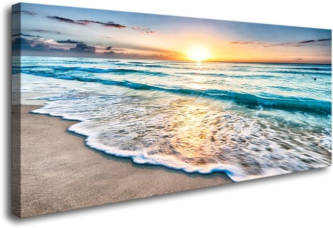 Baisuart S02262 Canvas Prints Wall Art Beach Sunset Ocean Waves Nature Pictures by Baisuart
