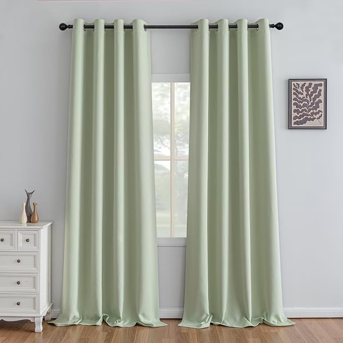 IGEMAEVE Sage Green Curtains 108 Inch Length 2 Panels Set, Light Filtering by IGEMAEVE