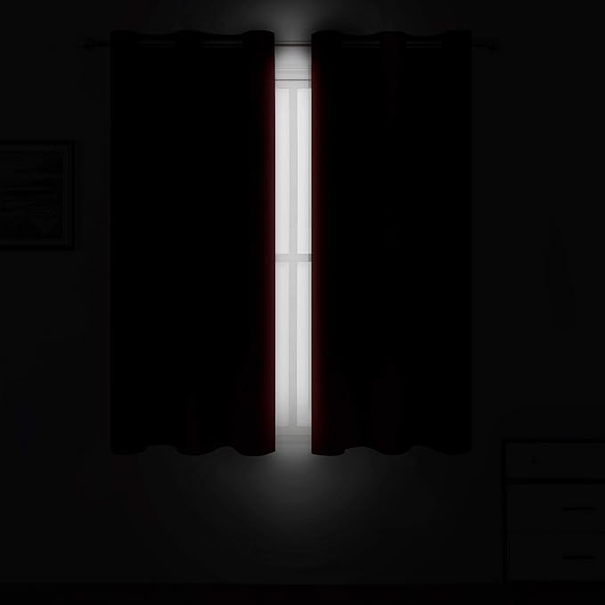 LEMOMO Red Curtains 52 x 84 Inch Long/Blackout Curtains Set of 2 Panels/Room - Image 3