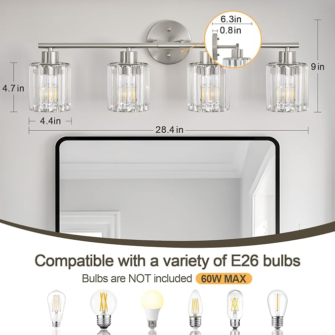 Crystal Bathroom Light Fixtures, Bathroom Lighting Fixtures Over Mirror - Image 2