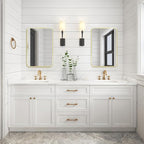 Wall Mount Mirror for Bathroom, Brushed Gold Metal Framed Rounded Corner - Image 3