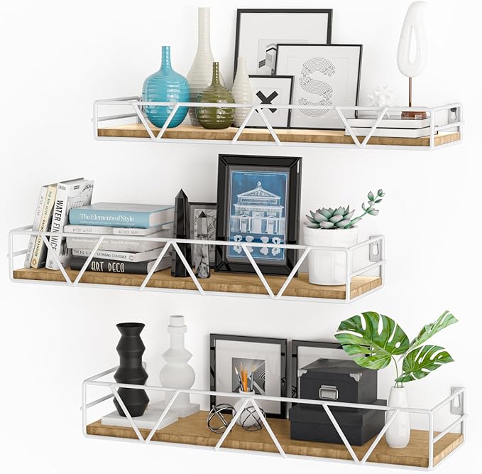Amaoot Floating Shelves Set of 3, Home Wood Wall Shelf, Farmhouse Shelf by Amoot