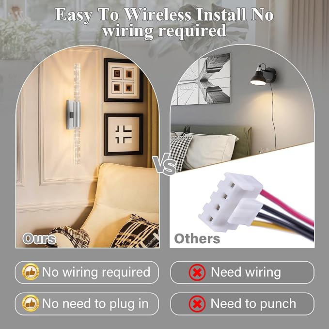 camuucci Battery Operated Wall Sconces Set of 2 Rechargeable Battery Powered - Image 3