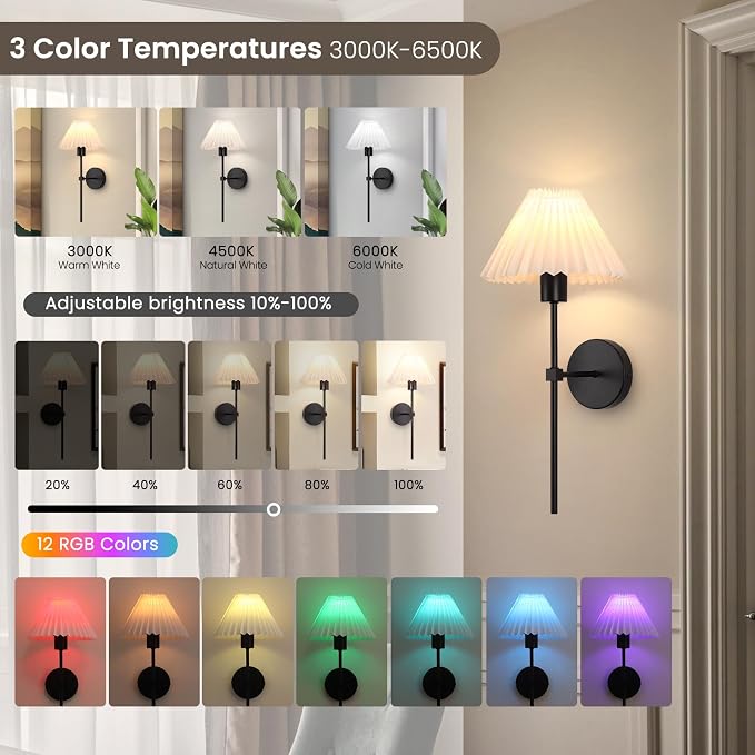 Rechargeable Battery Operated Wall Sconces Sets of 2, 15 Colors Wireless Wall - Image 3