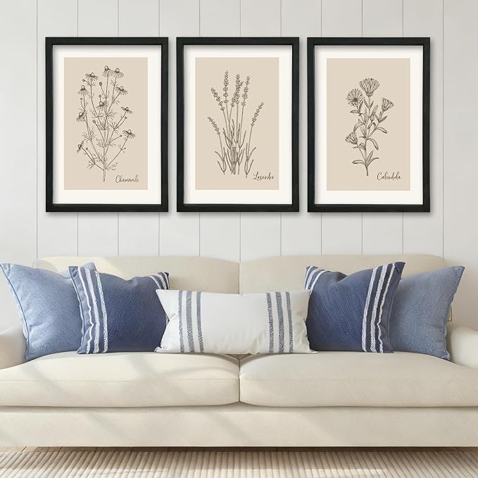 YWJKWLGS Vintage Botanical Wall Art 16x24 Inch Set Of 3 Wooded Framed by Unknown