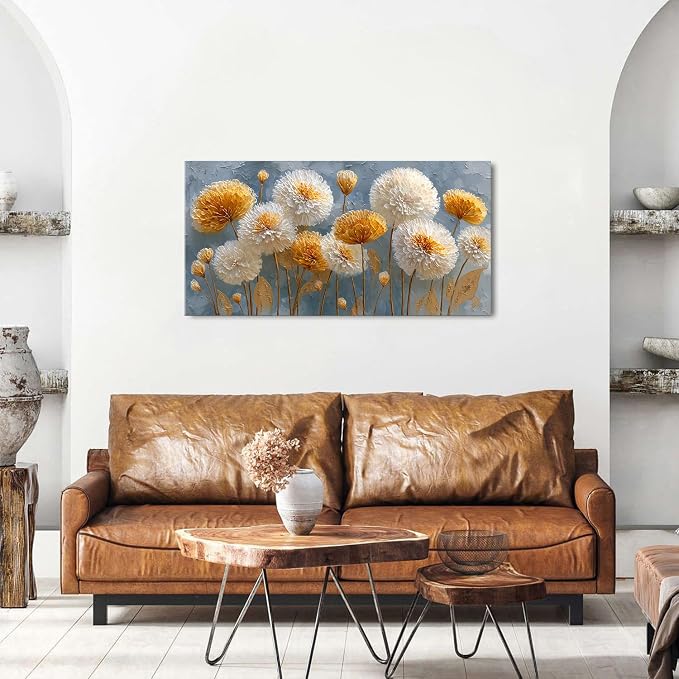 Abstract White Flower Wall Art Golden Floral Pictures Wall Decor Neutral - Image 4