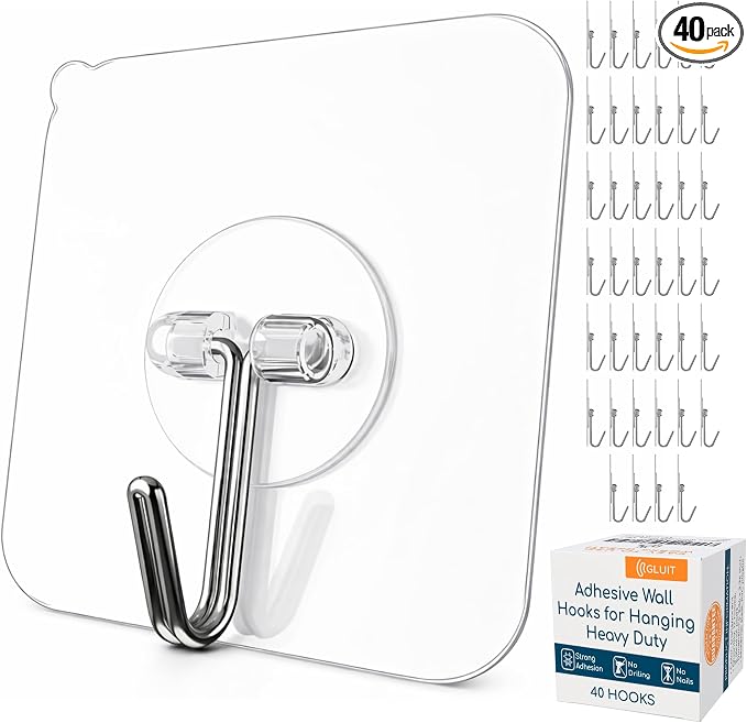 GLUIT Adhesive Wall Hooks for Hanging Heavy Duty 22 lbs Hooks for Walls No by GLUIT