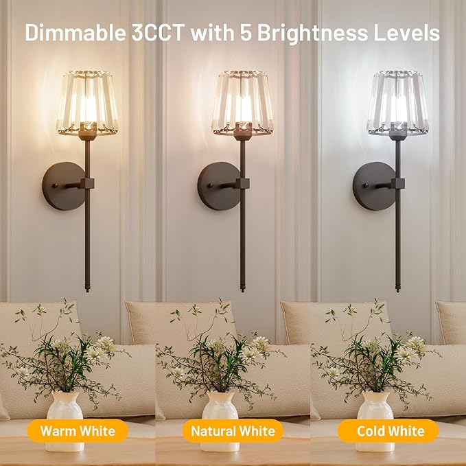 Crystal Battery Operated Wall Sconces Set of 2, 12 RGB and 3CCT Dimmable Wall - Image 7