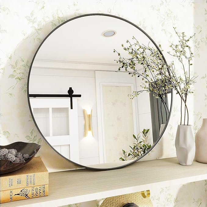 VooBang Black Round Bathroom Mirror, 30 inch Circle Wall Mounted Hanging Mirror - Image 8
