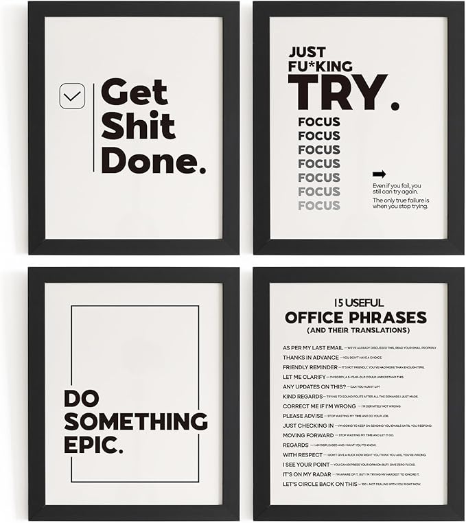 DSHFG Funny Motivational Office Pictures Wall Art Decor Prints Set of 4 by Unknown